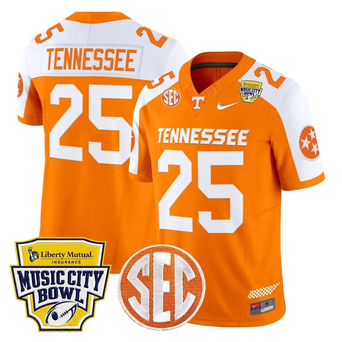 Tennessee Jersey #25 Tennessee Vols 2025 Music City Bowl Stitched Orange Alternate by NCAA Football Jersey