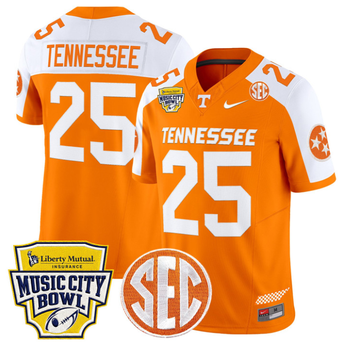 Tennessee Jersey #25 Tennessee Vols 2025 Music City Bowl Stitched Orange Alternate by NCAA Football Jersey