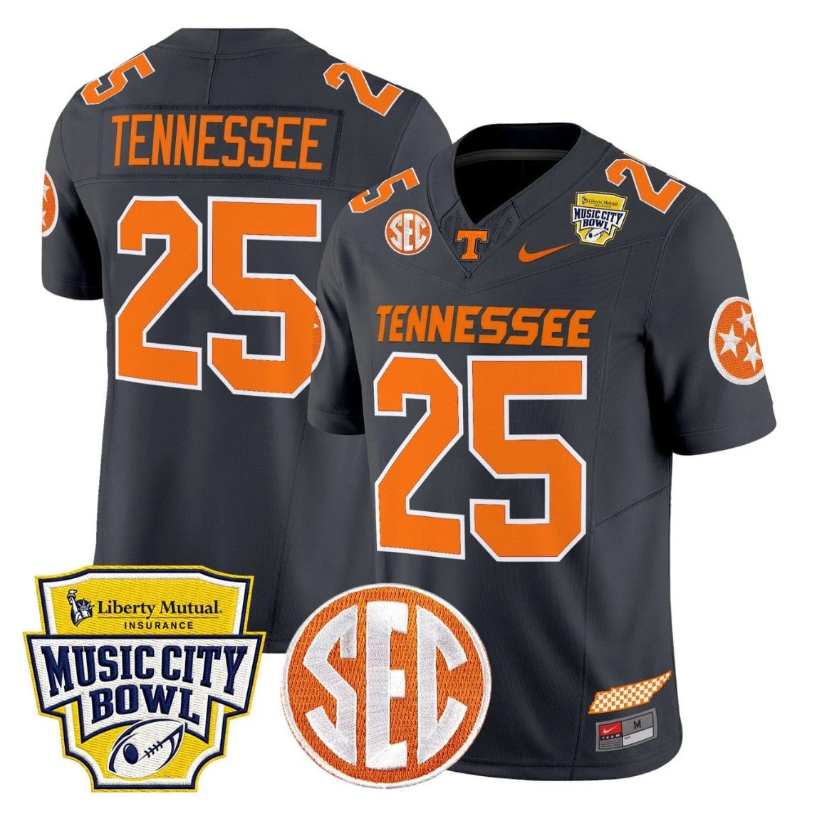 Tennessee Jersey #25 Tennessee Vols 2025 Music City Bowl Stitched Smokey Grey by NCAA Football Jersey
