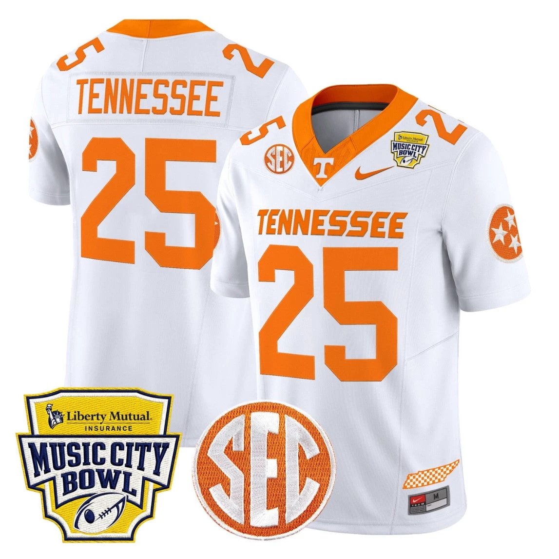 Tennessee Jersey #25 Tennessee Vols 2025 Music City Bowl Stitched White by NCAA Football Jersey