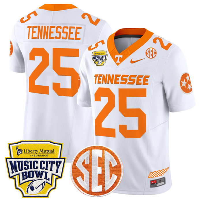 Tennessee Jersey #25 Tennessee Vols 2025 Music City Bowl Stitched White