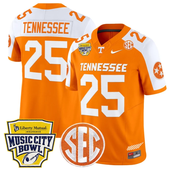 Tennessee Jersey #25 Tennessee Vols 2025 Music City Bowl Stitched by My Store NCAA Football Jerseys