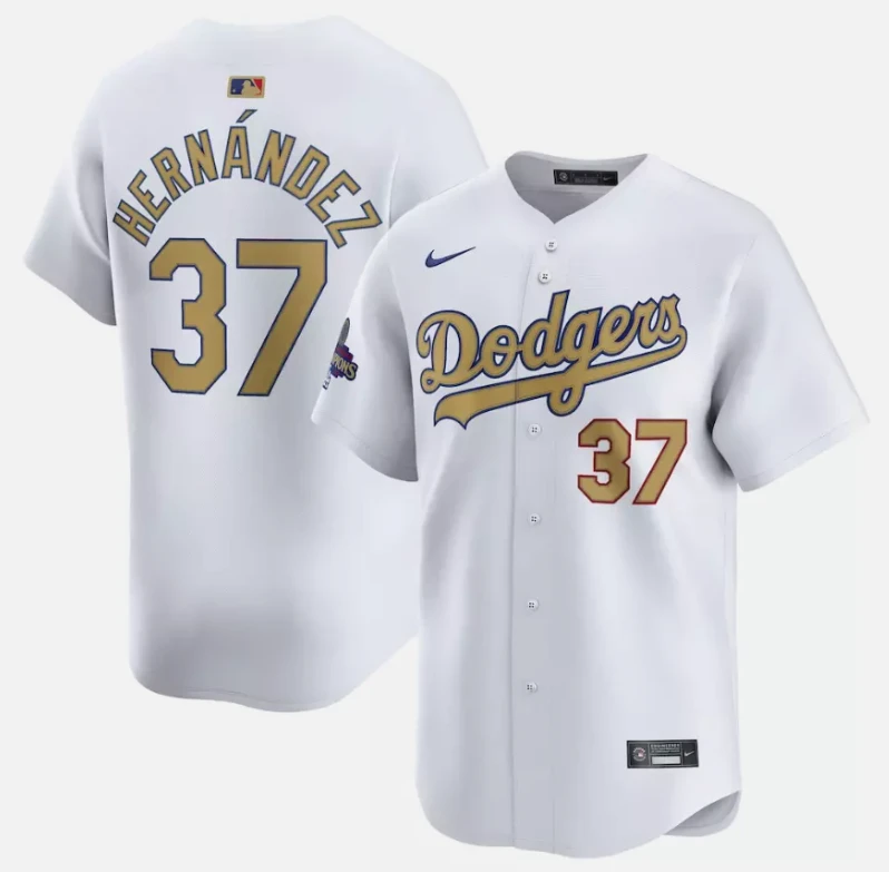 Teoscar Hernandez Jersey #37 Dodgers White 2025 Gold Collection Limited Stitched by My Store