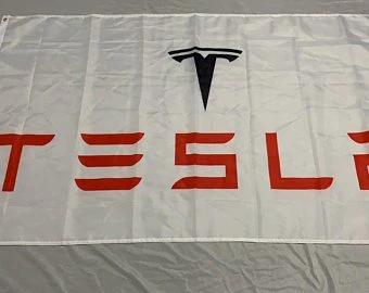 Tesla Flag White 3X5 Ft Polyester Banner USA 90x150cm by flagsjustdoit