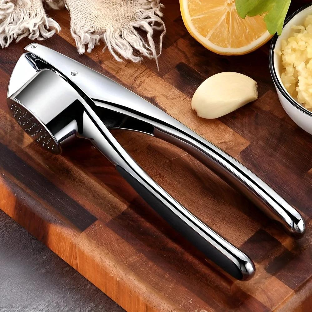 Minimalist Stainless Garlic Squeezer with Non-Slip Handle by Casa & Beyond