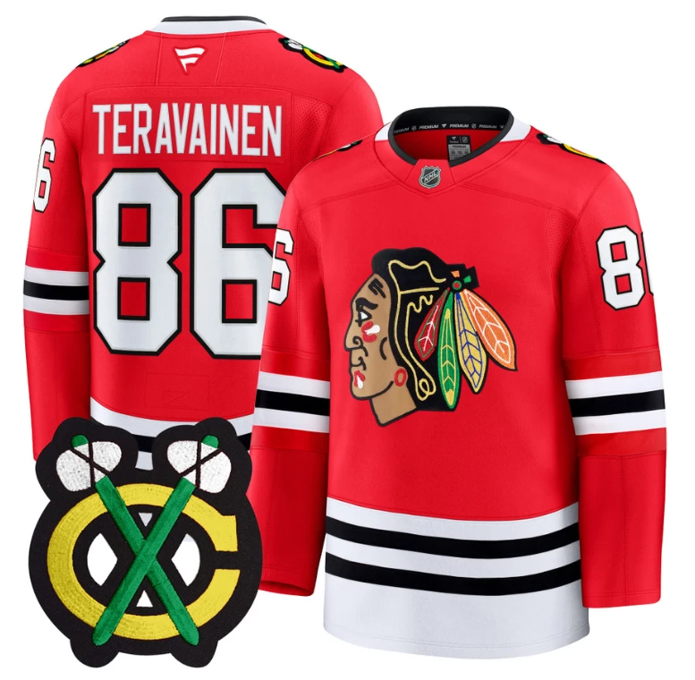 Teuvo Teravainen Jersey #86 Chicago Blackhawks Premium All Stitched Red by Hockey David