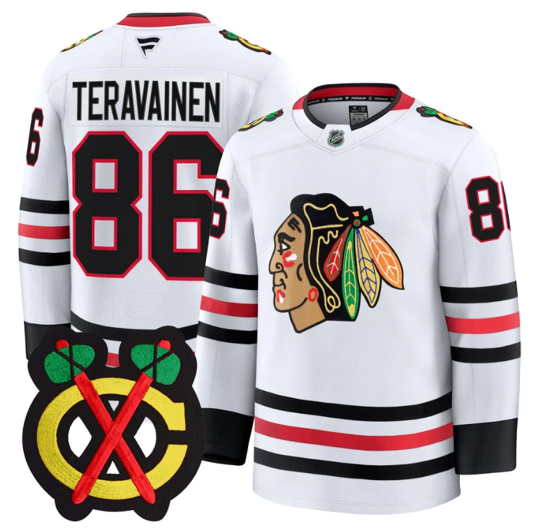 Teuvo Teravainen Jersey #86 Chicago Blackhawks Premium All Stitched White by Hockey David