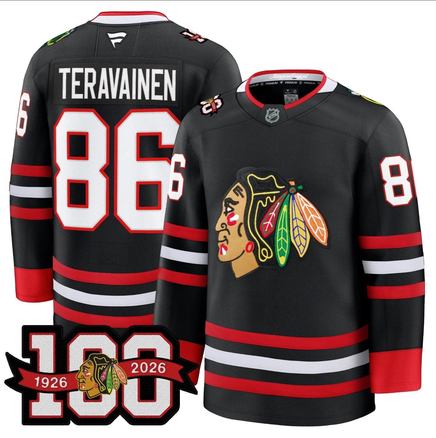 Teuvo Teravainen Jersey #86 Chicago Blackhawks 2025-26 Premium 100th Stitched by Hockey David