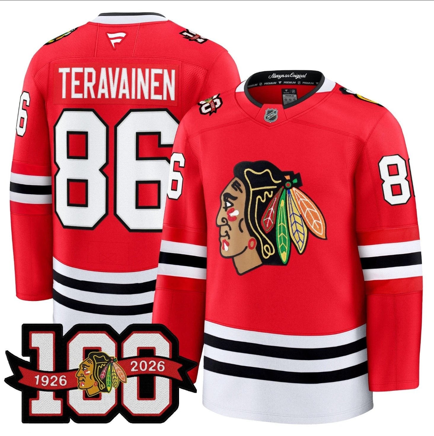 Teuvo Teravainen Jersey #86 Chicago Blackhawks 2025-26 Premium 100th Stitched by Hockey David