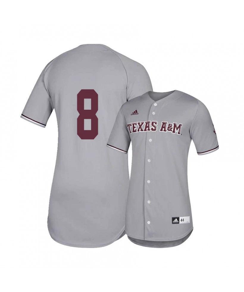 Texas A and M Aggies 8 Logan Sartori Gray College Baseball Jersey by My Store
