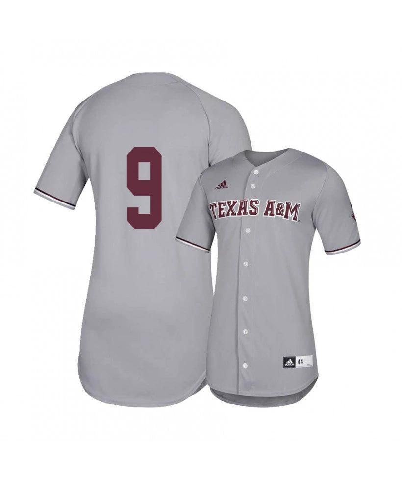 Texas A and M Aggies 9 Zach DeLoach Gray College Baseball Jersey by My Store