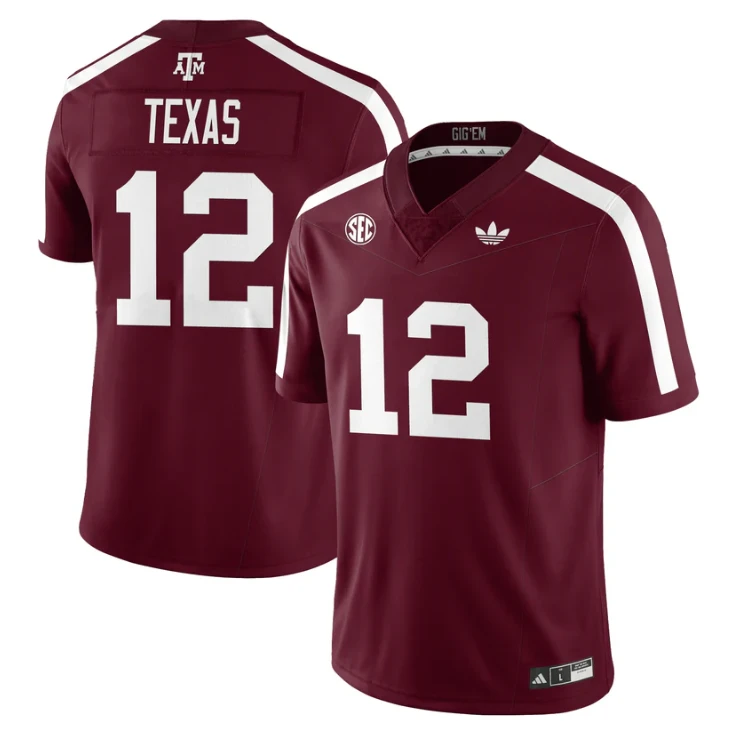 Texas Jersey #12 Texas A&M Aggies 1975 Throwback Stitched Maroon by NCAA Football Jersey