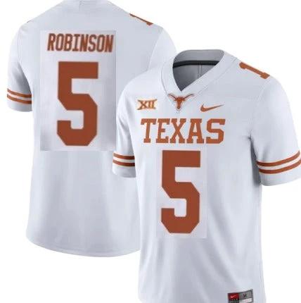 Texas Longhorns #5 Bijan Robinson Football Jersey White XII Patch by My Store