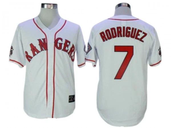 Texas Rangers #7 Ivan Rodriguez White 1995 Throwback Jersey by My Store