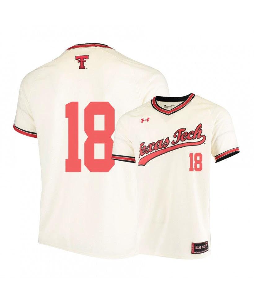 Texas Tech Red Raiders 18 Cole Stilwell Cream College Baseball Jersey by My Store