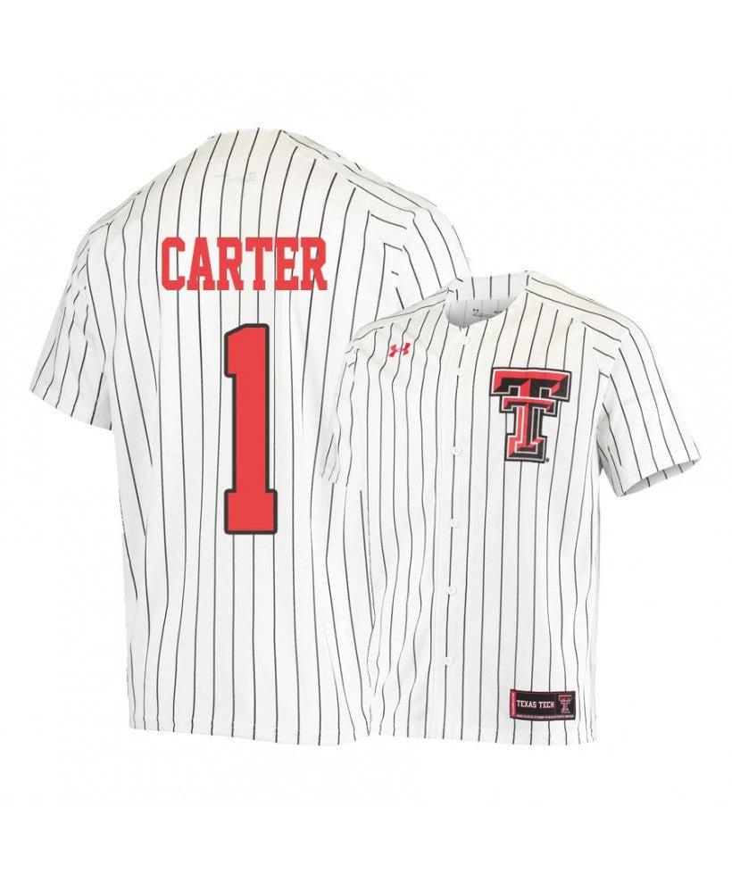 Texas Tech Red Raiders 1 Dillon Carter White College Baseball Jersey by My Store