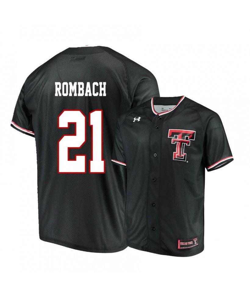 Texas Tech Red Raiders 21 Nate Rombach Black College Baseball Jersey by My Store
