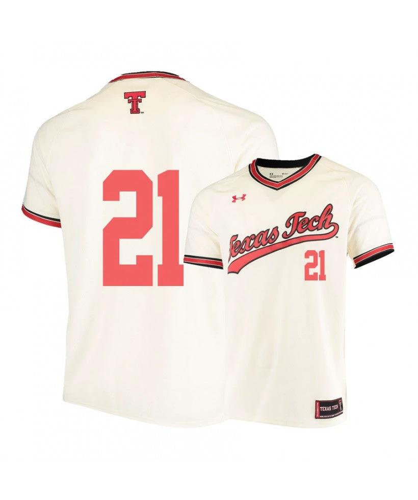 Texas Tech Red Raiders 21 Nate Rombach Cream College Baseball Jersey by My Store