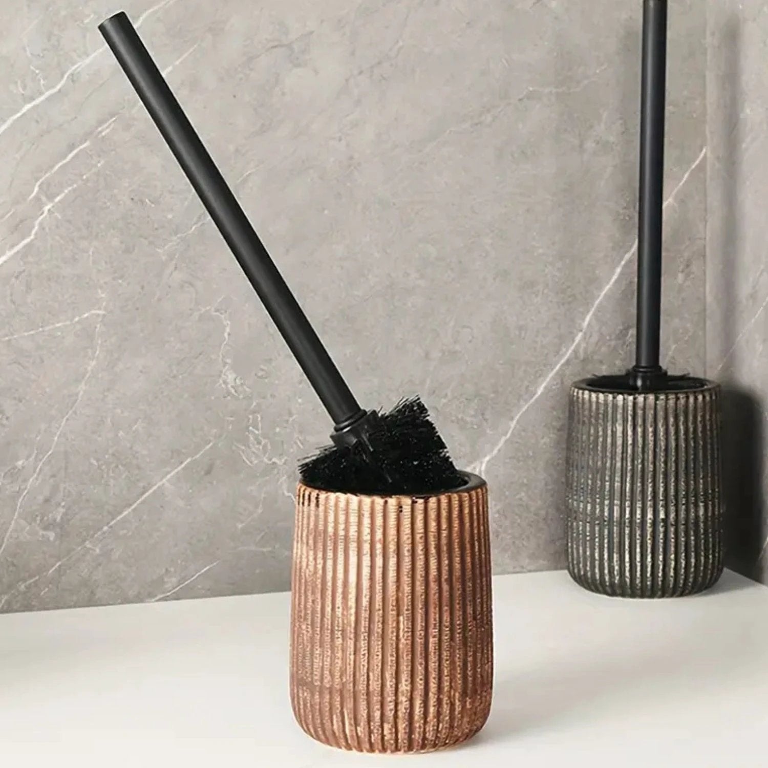 Textured Ceramic Toilet Brush Holder Set by Casa & Beyond