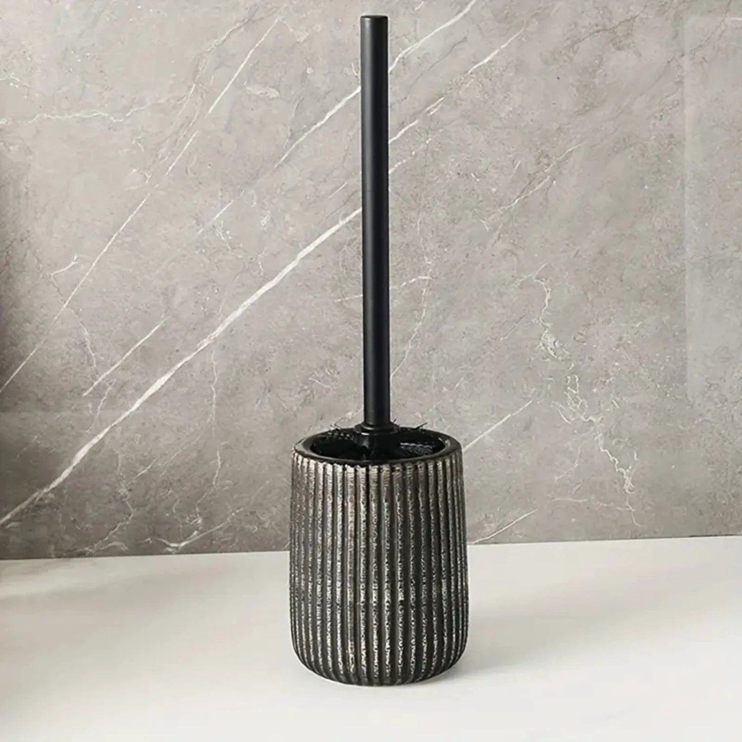 Textured Ceramic Toilet Brush Holder Set by Casa & Beyond