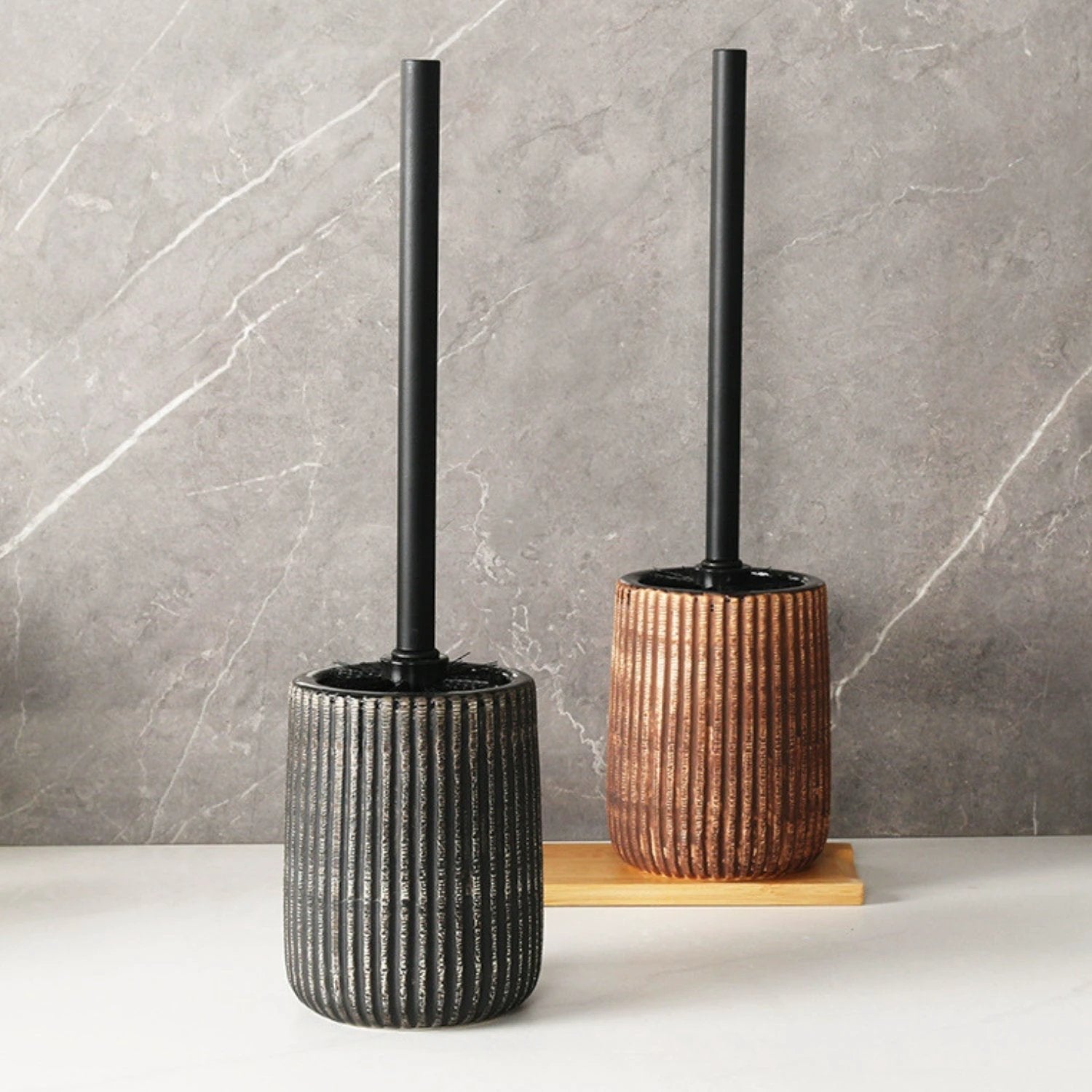 Textured Ceramic Toilet Brush Holder Set by Casa & Beyond