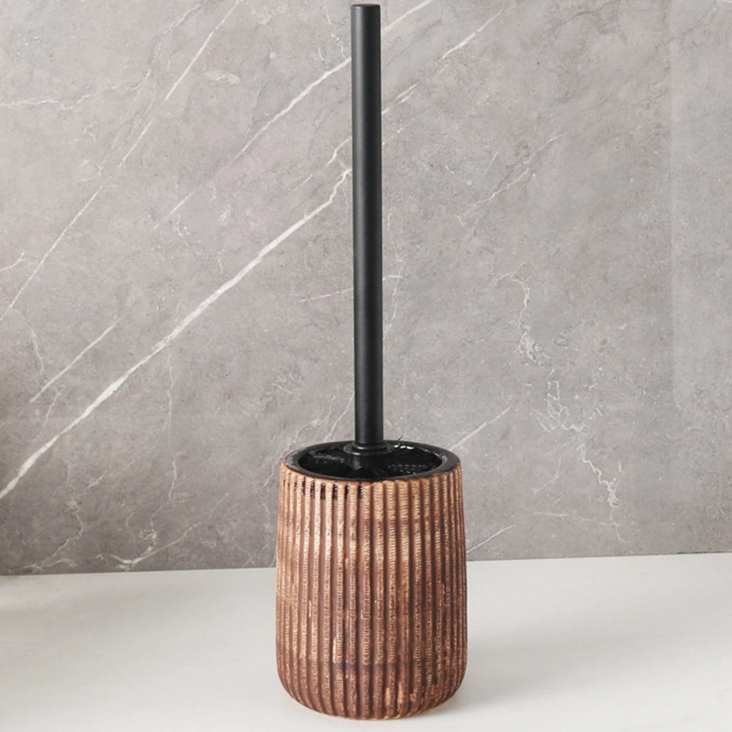 Textured Ceramic Toilet Brush Holder Set by Casa & Beyond