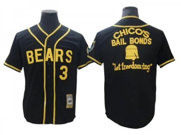 The Bad News Bears #3 Kelly Leak Black Chico's Bail Bonds Movie Baseball Jersey by My Store