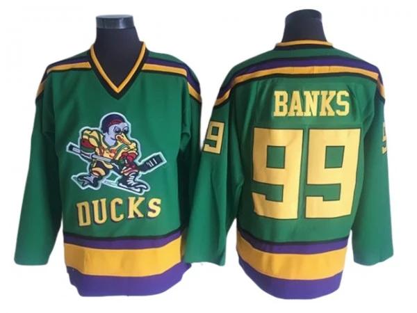 The Mighty Ducks #99 Adam Banks Green Hockey Movie Jersey by Hockey David