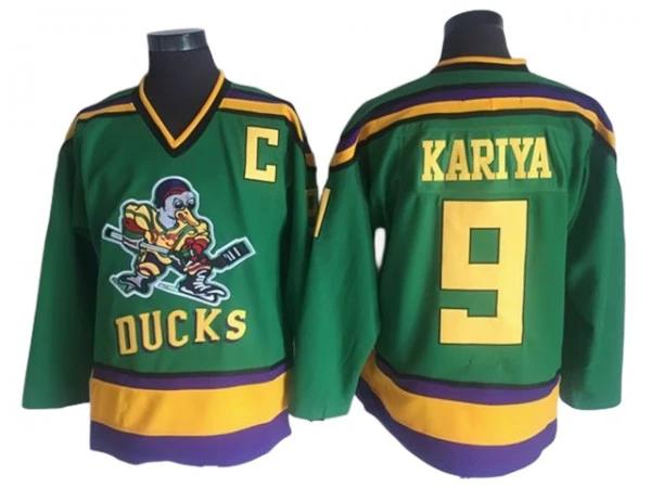 The Mighty Ducks #9 Paul Kariya Green Hockey Movie Jersey by Hockey David