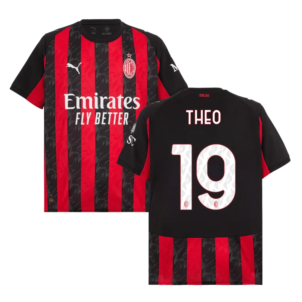 Theo Hernandez 19 AC Milan 2025-26 Home Match Jersey – Black Red by Soccer Jersey
