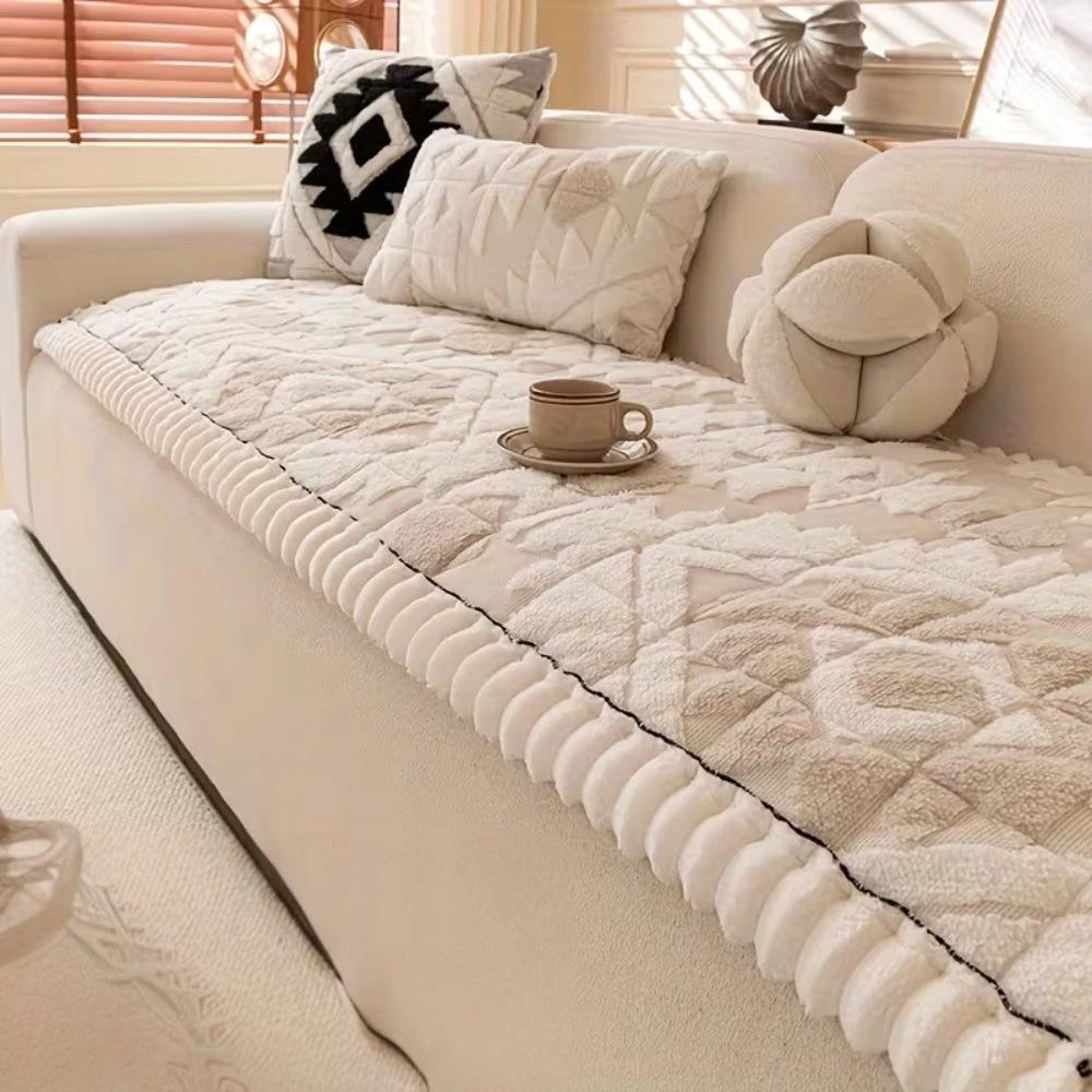 Thick Winter Quilted Plush Couch Cover by Casa & Beyond