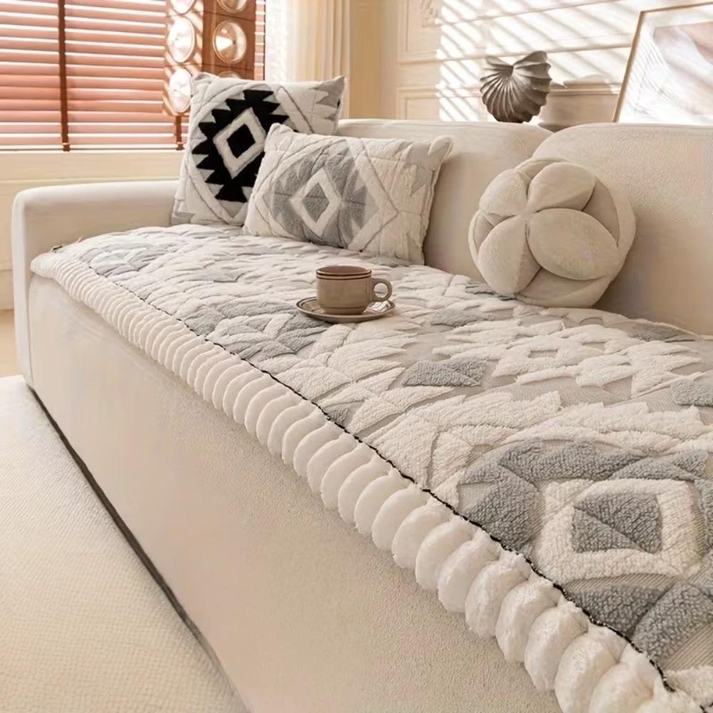 Thick Winter Quilted Plush Couch Cover by Casa & Beyond