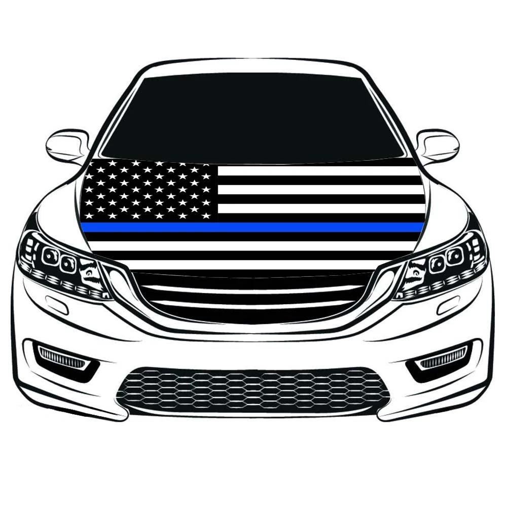 America Police Car Hood Cover Flag ,Thin blue line Banner Engine Flag,3.3X5ft,100% Polyester Elastic Fabrics Can be Washed by flagsshop