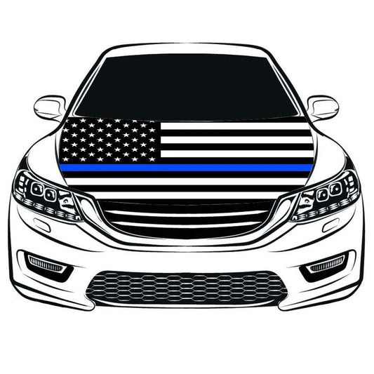 America Police Car Hood Cover Flag ,Thin blue line Banner Engine Flag,3.3X5ft,100% Polyester Elastic Fabrics Can be Washed by flagsshop
