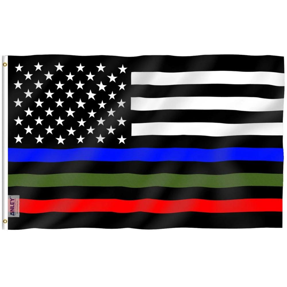 Thin Blue Red and Green Line USA Polyester Flag with Brass Grommets 3X5Ft Banner USA by flagsjustdoit