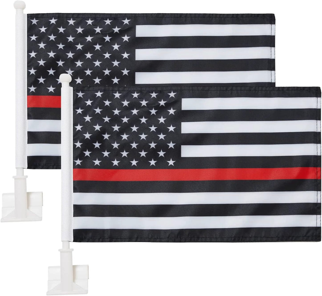 Thin Red Line flag Car Window Flag of US Police 11X18 Inch(28x46cm) 100% Polyester, Strong White Flagpole by flagsshop