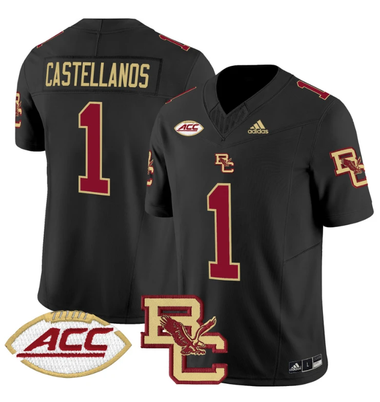 Thomas Castellanos Jersey #1 Boston College Eagles 2024 Stitched Black by NCAA Football Jersey