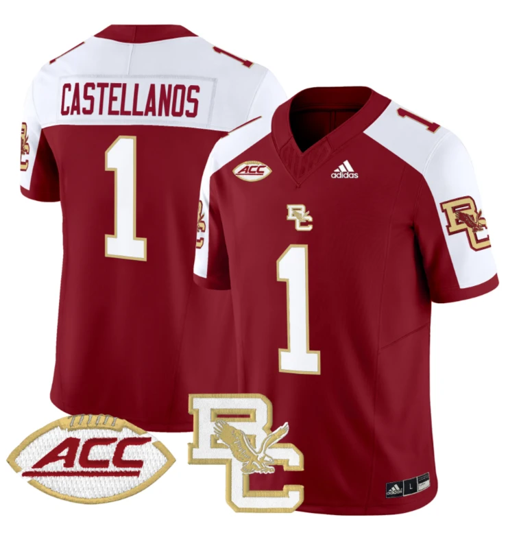 Thomas Castellanos Jersey #1 Boston College Eagles 2024 Stitched Maroon Alternate by NCAA Football Jersey