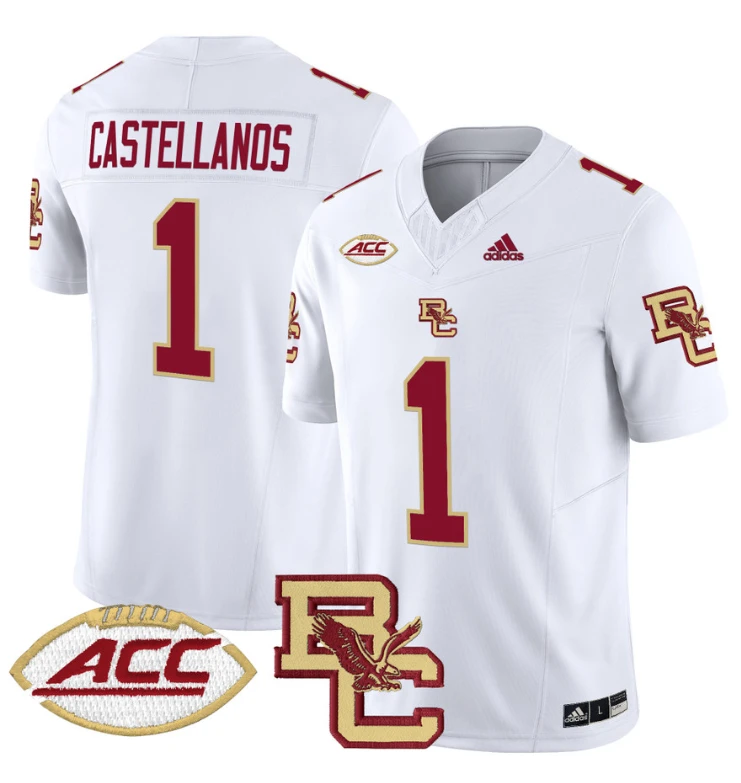 Thomas Castellanos Jersey #1 Boston College Eagles 2024 Stitched White by NCAA Football Jersey