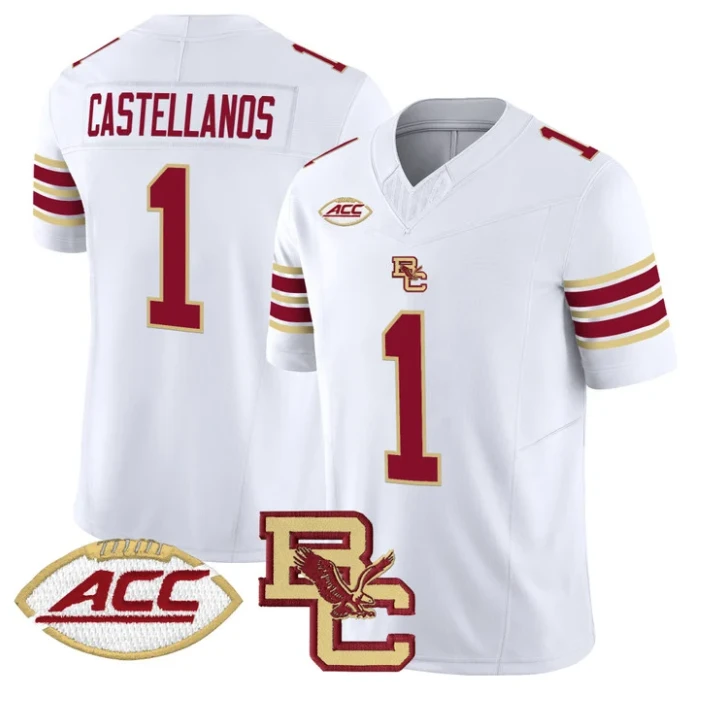 Thomas Castellanos Jersey #1 Boston College Eagles 2025 Vapor Stitched White by NCAA Football Jersey