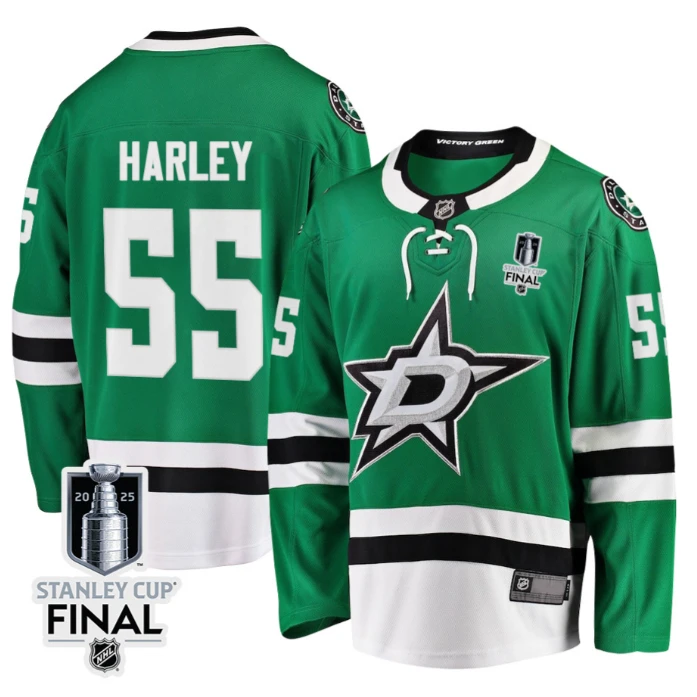 Thomas Harley 55 Dallas Stars 2025 STANLEY CUP Final Patch Home Men Jersey Black by Hockey David