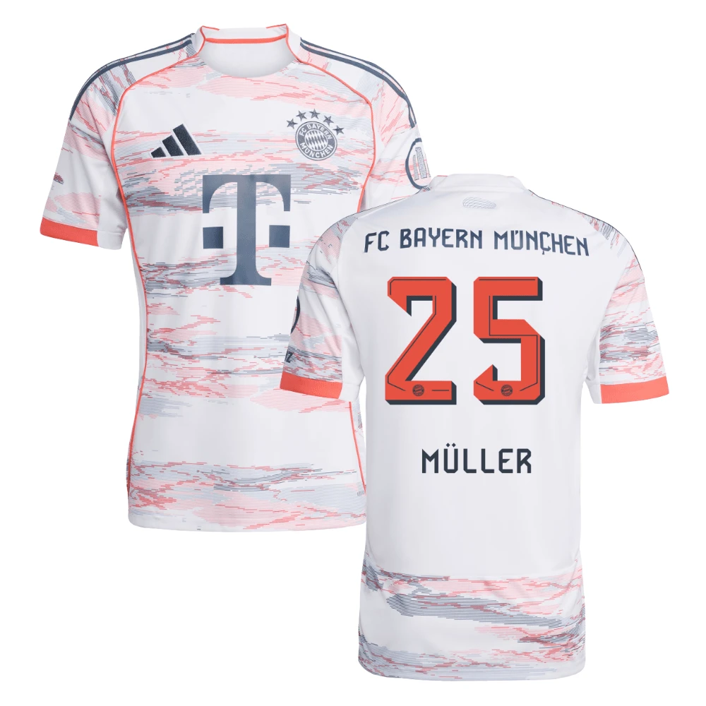 Thomas Muller #25 Bayern Munich 2025-26 Away Men Jersey – White by Soccer Jersey