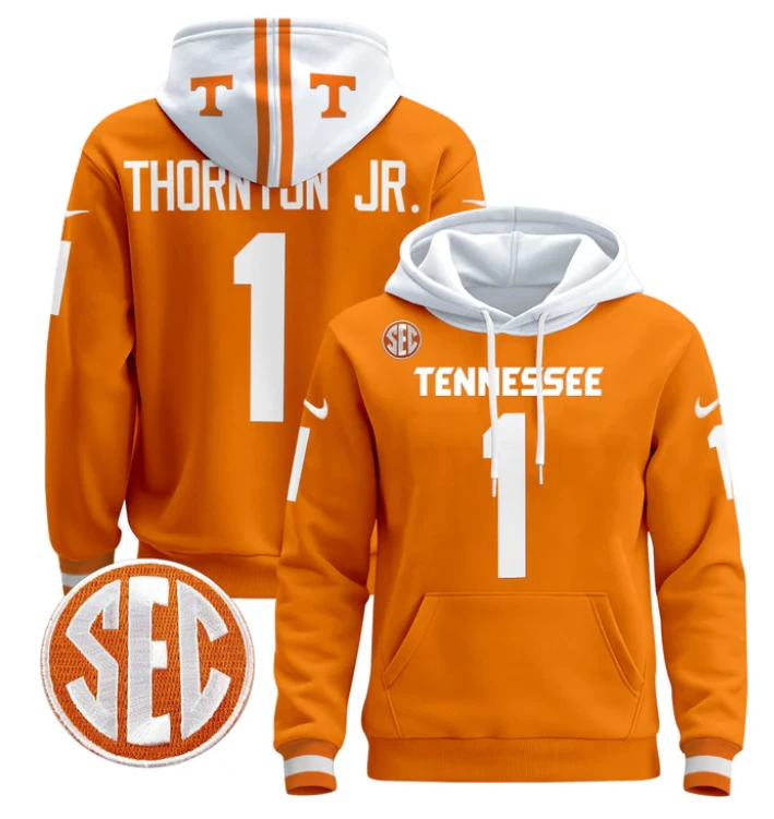 Thornton Jr Hoodie #1 Tennessee Volunteers Pullover Stitched by Hoodie Pullover