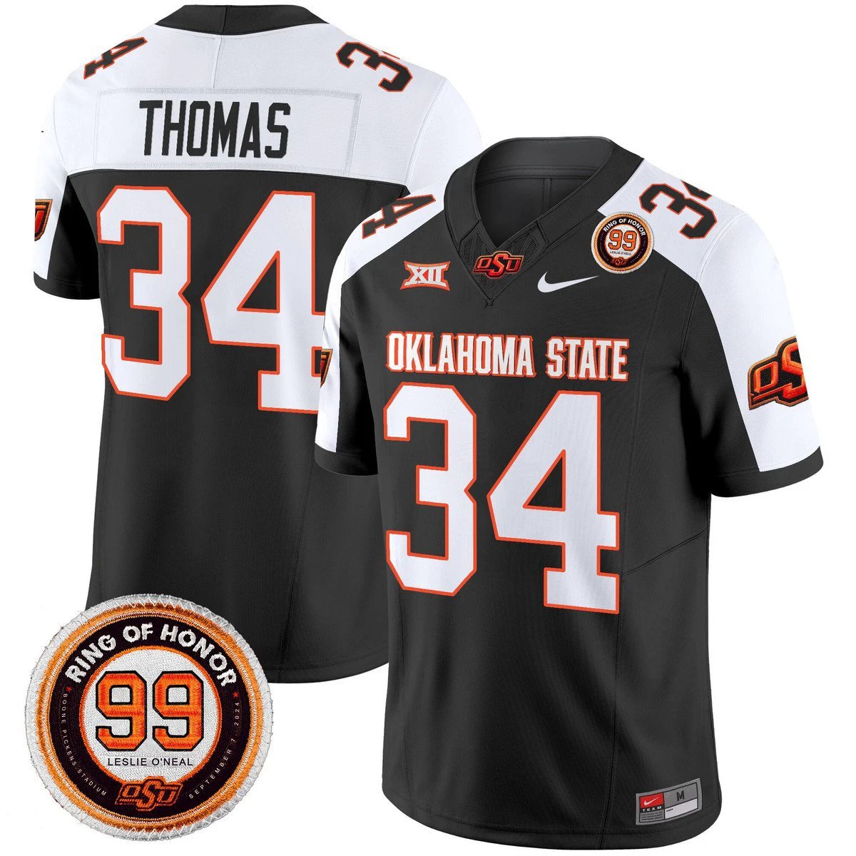 Thurman Thomas Jersey #34 Oklahoma State Cowboys 2025 Leslie O'neal Black Alternate by NCAA Football Jersey
