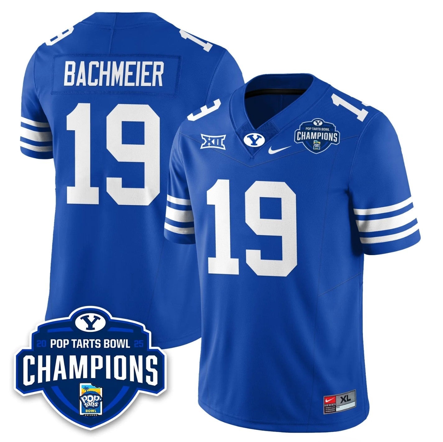 Tiger Bachmeier Jersey #19 BYU Cougars 2025 Pop-Tarts Bowl Champions Royal by NCAA Football Jersey