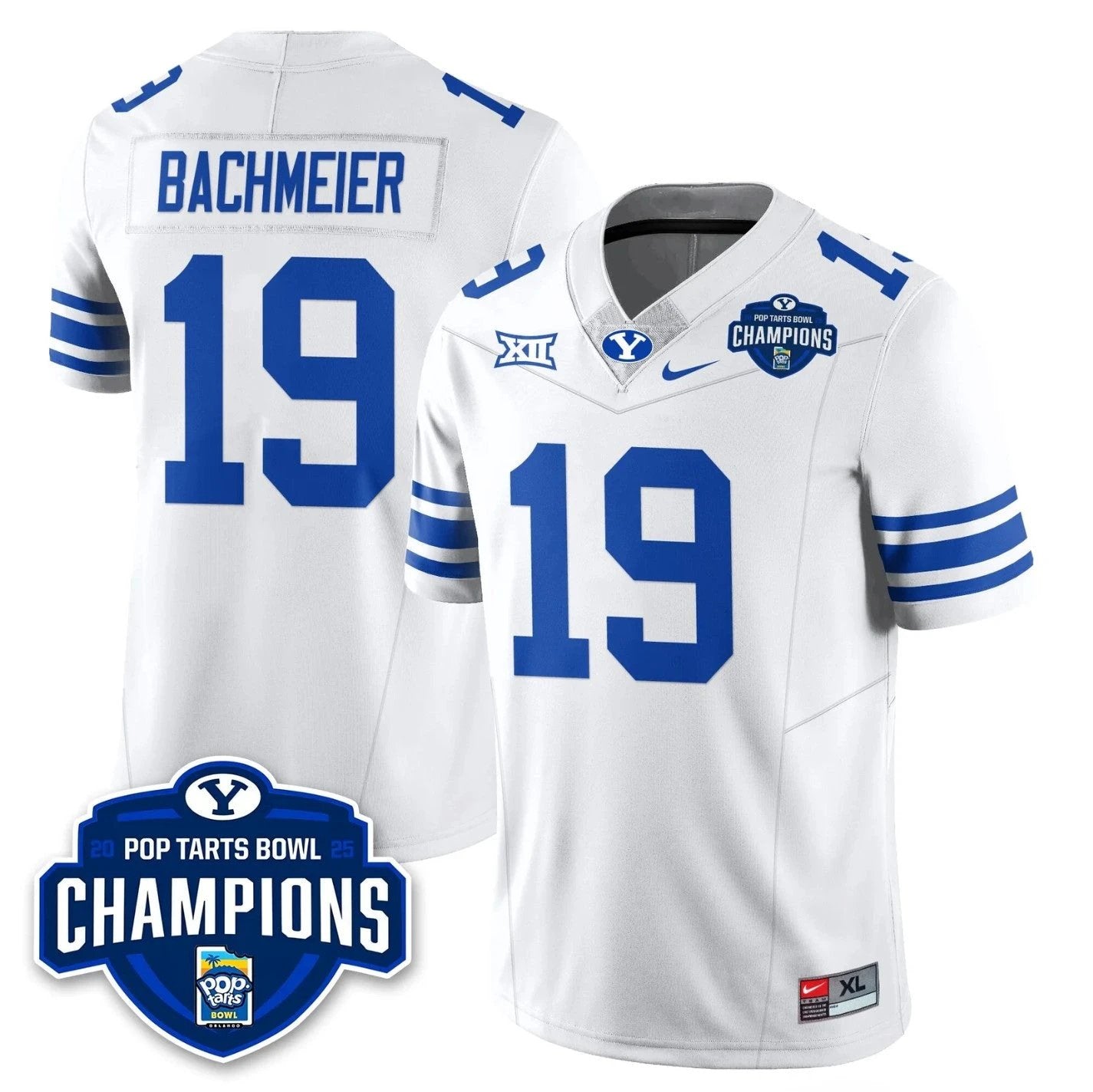 Tiger Bachmeier Jersey #19 BYU Cougars 2025 Pop-Tarts Bowl Champions by My Store NCAA Football Jerseys