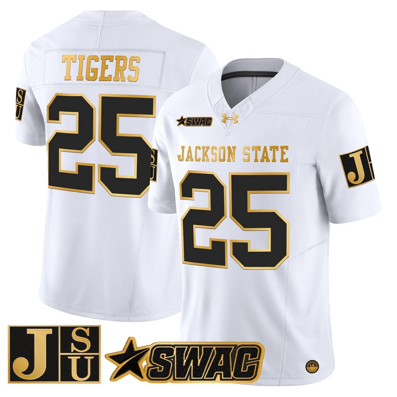 Tigers Jersey #25 Jackson State Tigers 2025 Gold Vapor Stitched by My Store NCAA Football Jerseys