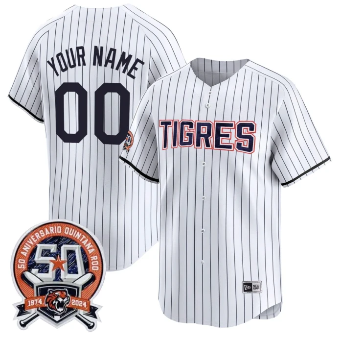 Tigres de Quintana Roo Pinstripe Custom Jersey Name, Number All Stitched by My Store