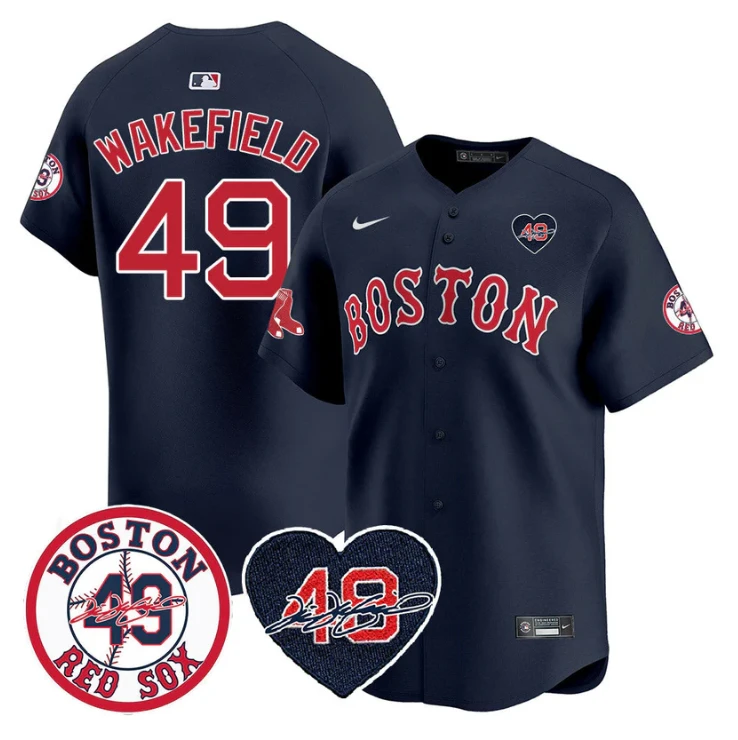 Tim Wakefield Jersey #49 Boston Red Sox Tim Wakefield Memorial Patch Stitched Navy by My Store