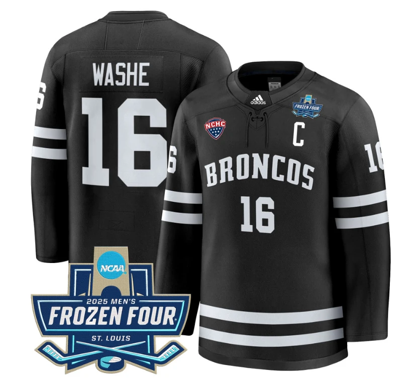 Tim Washe Jersey #16 Western Michigan Broncos 2025 Frozen Four Patch Stitched Black by Hockey David
